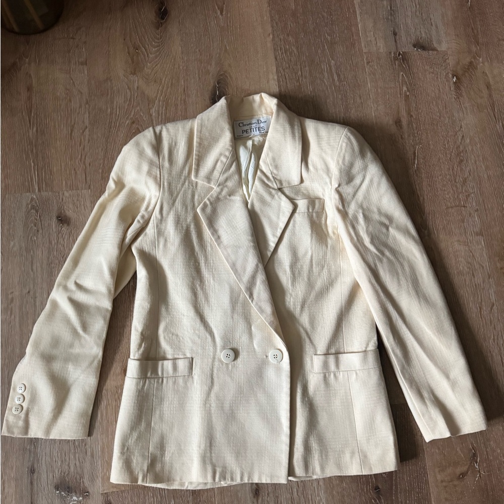 Christian Dior Petite Cream Double-Breasted Blazer Size 4